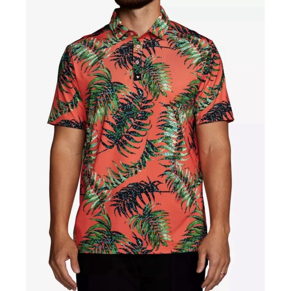 Bad Birdie Tulum Polo Shirt Men's M Floral Hawaiian AOP Performance Stretch Golf